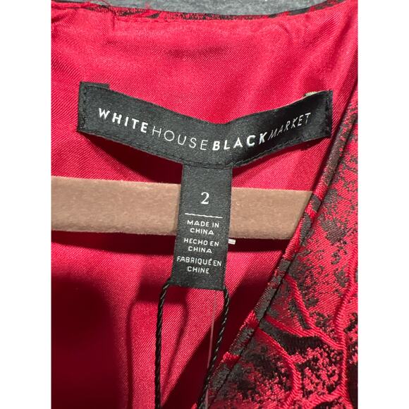 White House Black Market Red Rose Print Jacquard Fit & Flare Dress Size 2 $180 - Picture 9 of 15